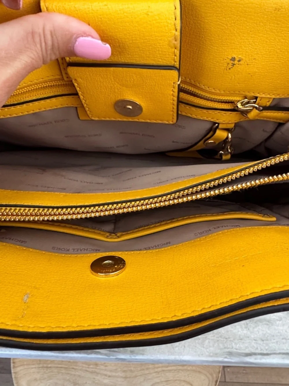 Michael Kors Yellow Studded Satchel with Gold Hardware